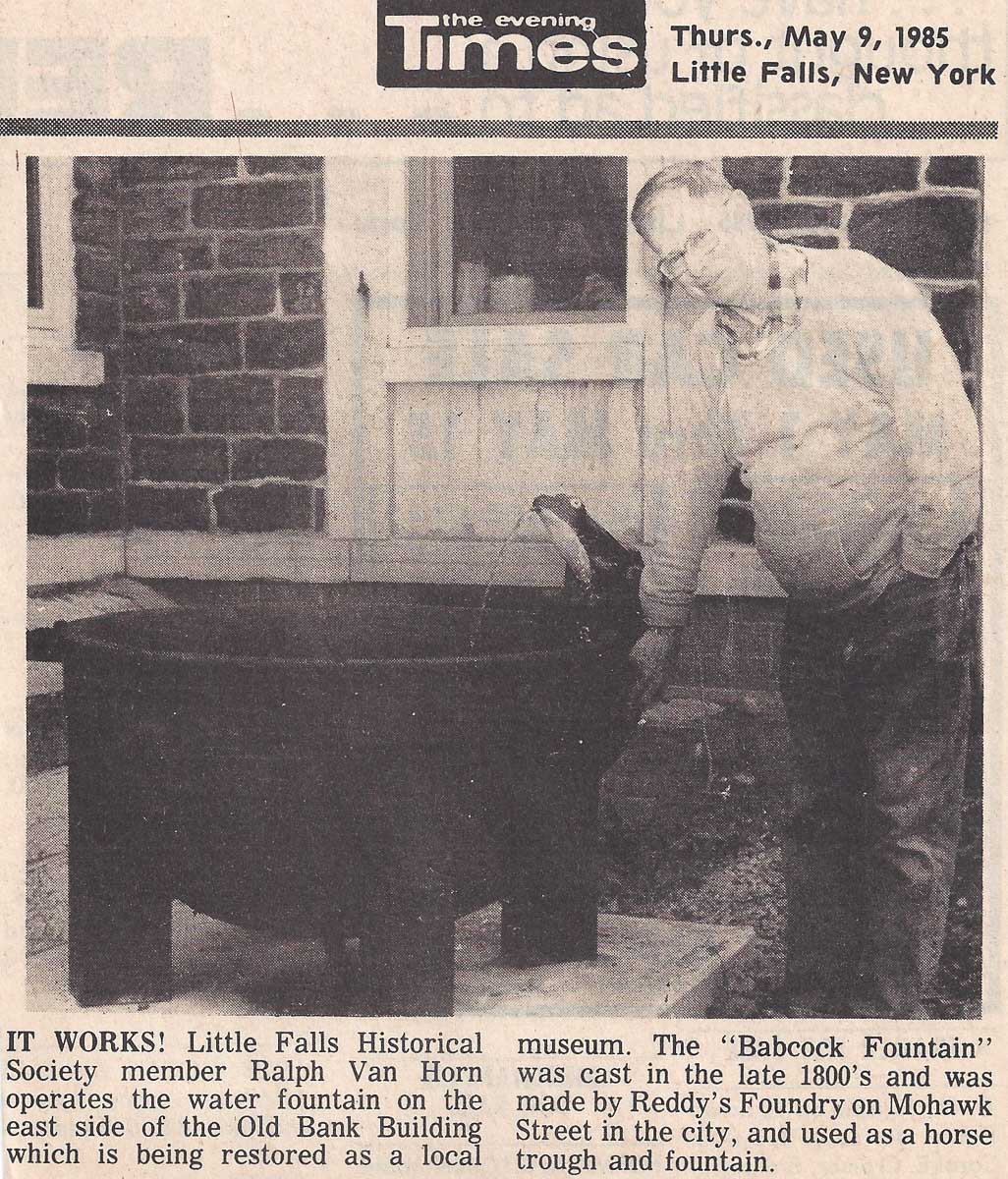 The Evening Times, May 9, 1985, Little Falls, New York, with Little Falls Historical Society member Ralph Van Horn.