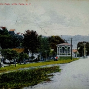 Old postcard image of Sheard Park looking north to south with an unpaved Furnace Street on the right.
