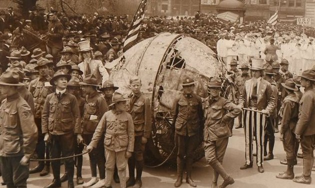 1918 Liberty Bond Ball that was rolled from Buffalo to NYC by Boy Scouts | The Boy Scouts at Little Falls rolled it on the 20th of April in 1918 to East Creek, out by Beardslee Castle
