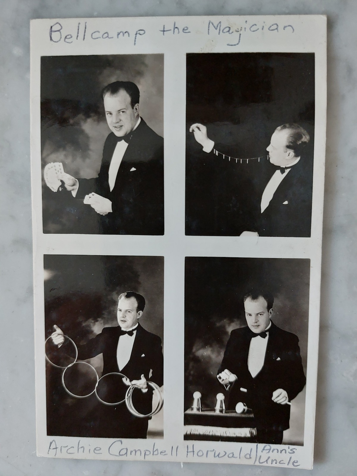 Promotional postcard of Bellcamp the Magician