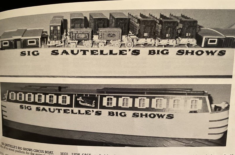 The Kitty -notice the circus wagons on board that carried the menagerie of circus animals & the Belle, replicas of Sig Sautelle packet boats, that were each listed to sell for between $1,500. – 2,000. in the 1986 Guernsey’s Auction House Catalog