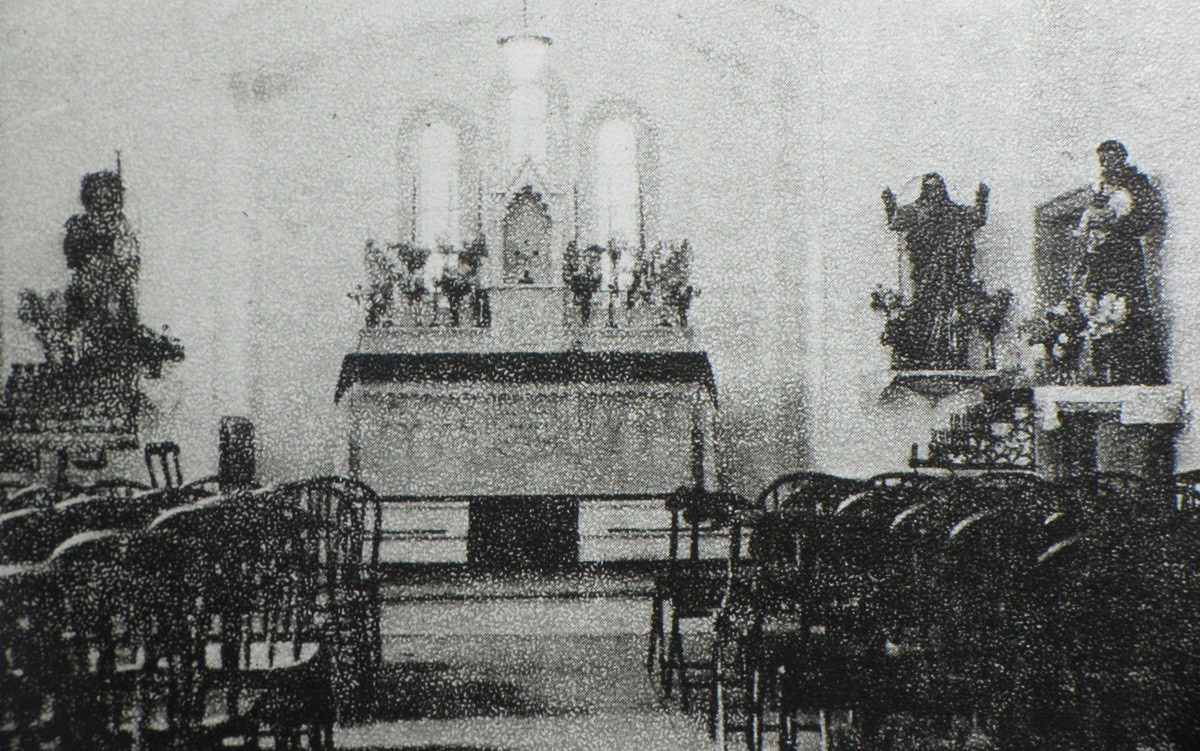 Circa 1930s photo of the interior of the first built St Joseph's Church on the corner of East John and Mary Street - present-day location of empty lot east of Rockton Plaza