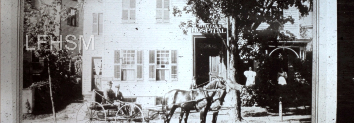 14 North Ann Street | First Hospital at Little Falls, New York | Established 1893 | Dr. Eveleth holding is the horse's reins.