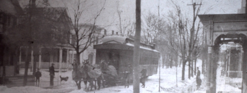Circa 1914 | Street Car being pulled by horses on Main Street, Dolgeville, New York
