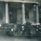 Railway Express Agency employees Al Munger (on left - Al later became Little Falls fire chief) and Jimmy Fitzgerald (on right) pictured with cages of homing pigeons outside of the company office once housed in the Old Bank Building.