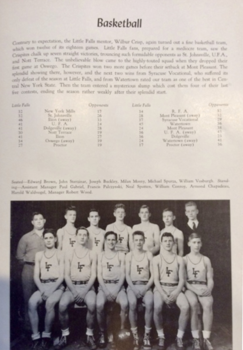 Milan Mosny in photo of the basketball team is seated fourth from the left.